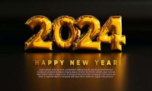 New Year 2024 Background with Stylized 3D Text