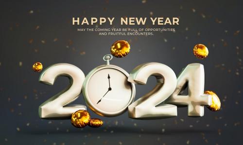 New Year 2024 Background with Stylized 3D Text