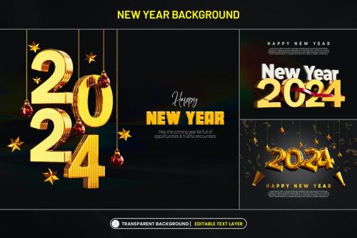 New Year 2024 Background with Stylized 3D Text