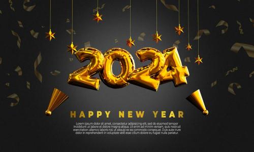 New Year 2024 Background with Stylized 3D Text