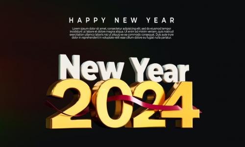 New Year 2024 Background with Stylized 3D Text