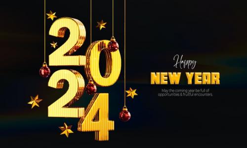 New Year 2024 Background with Stylized 3D Text