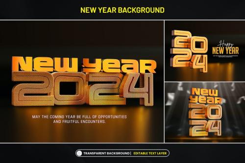 New Year 2024 Background with Stylized 3D Text