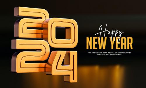 New Year 2024 Background with Stylized 3D Text