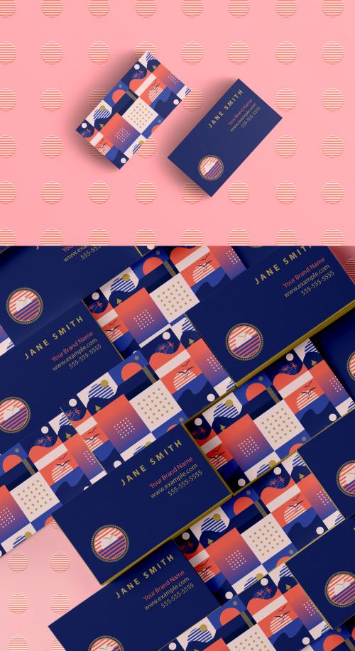 Business Card Layout with Retro Sunrise Icons - 246504991