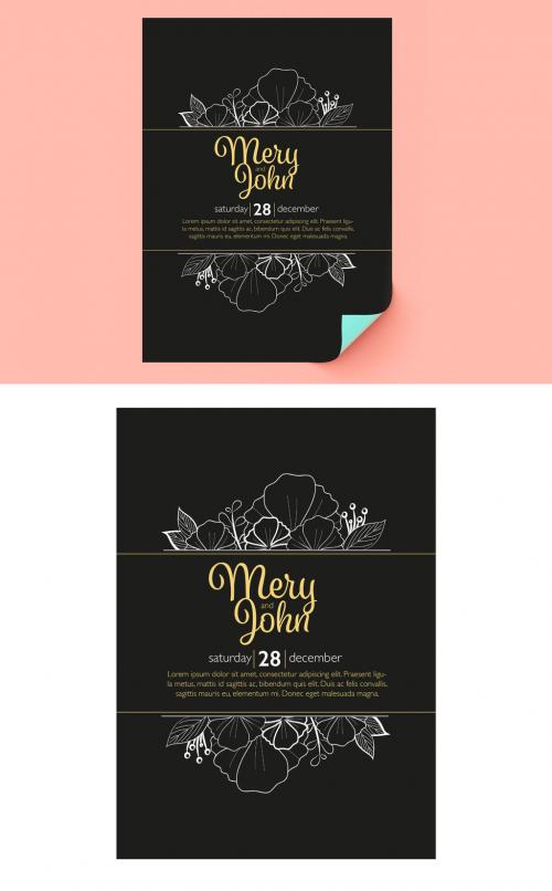 Wedding Invitation Layout with Floral Elements - 246656028