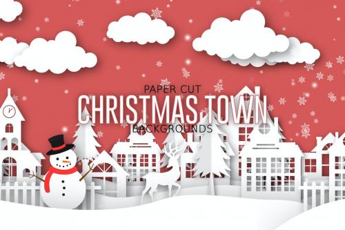 Paper Cut Christmas Town Backgrounds