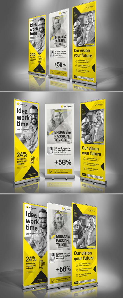 Roll-up Banner Layout with Yellow Accents - 246672302