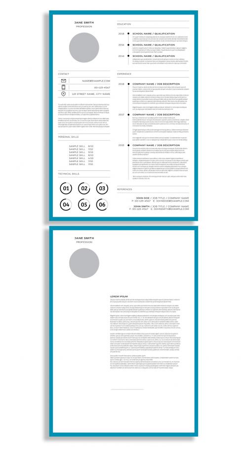 Resume Layout with Blue Border - 246872142