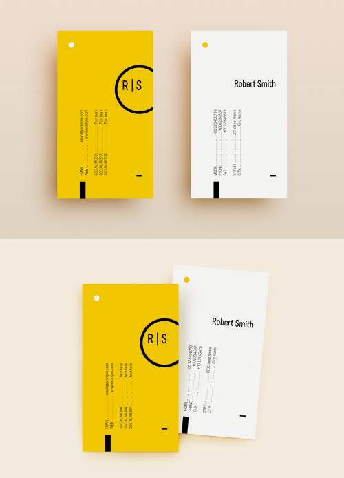 Yellow and White Business Card Layout with Abstract Elements - 246894215