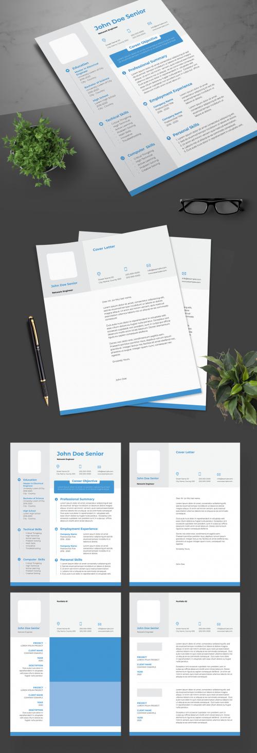 Resume Layout with Blue Accents and Gray Sidebar - 247454850