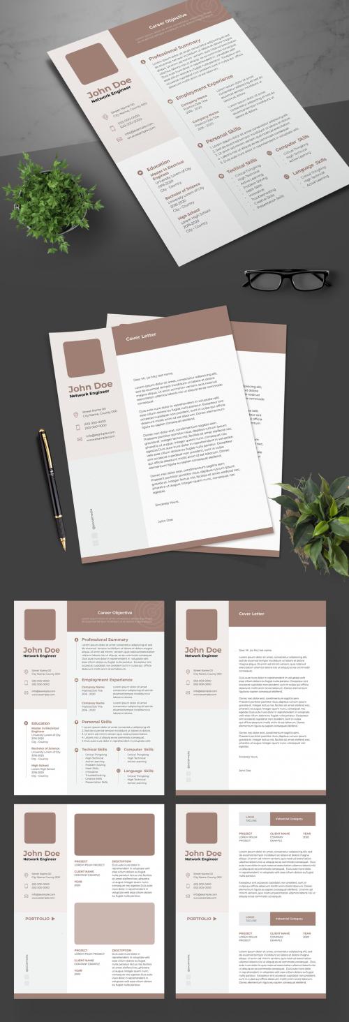 Resume Layout with Brown and Tan Accents - 247454871