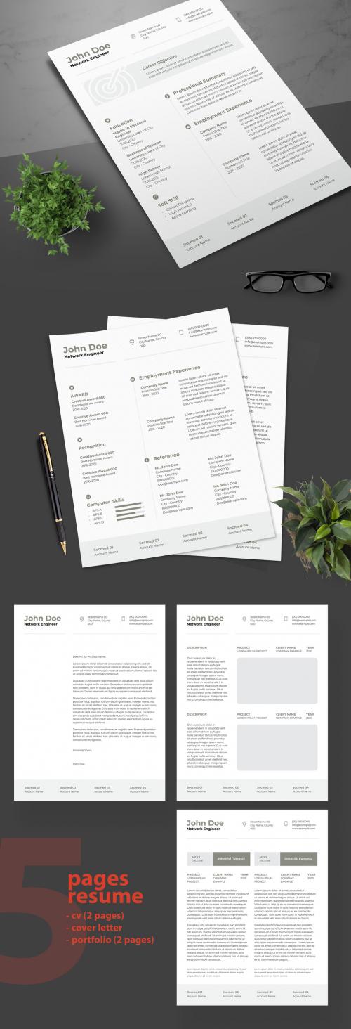 Resume Layout with Gray Accents and Bullseye Illustration - 247454901
