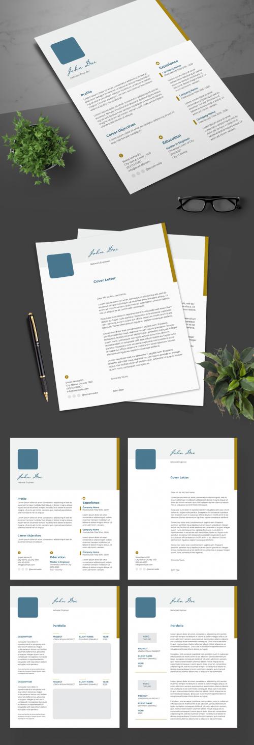 Resume Layout with Teal and Brown Accents - 247454908