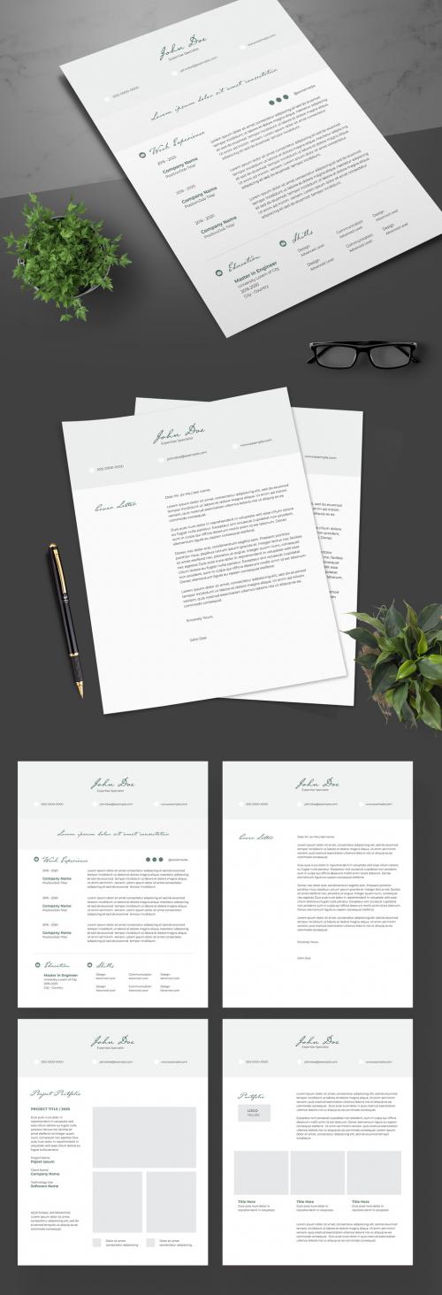 Resume Layout with Green Accents - 247454971