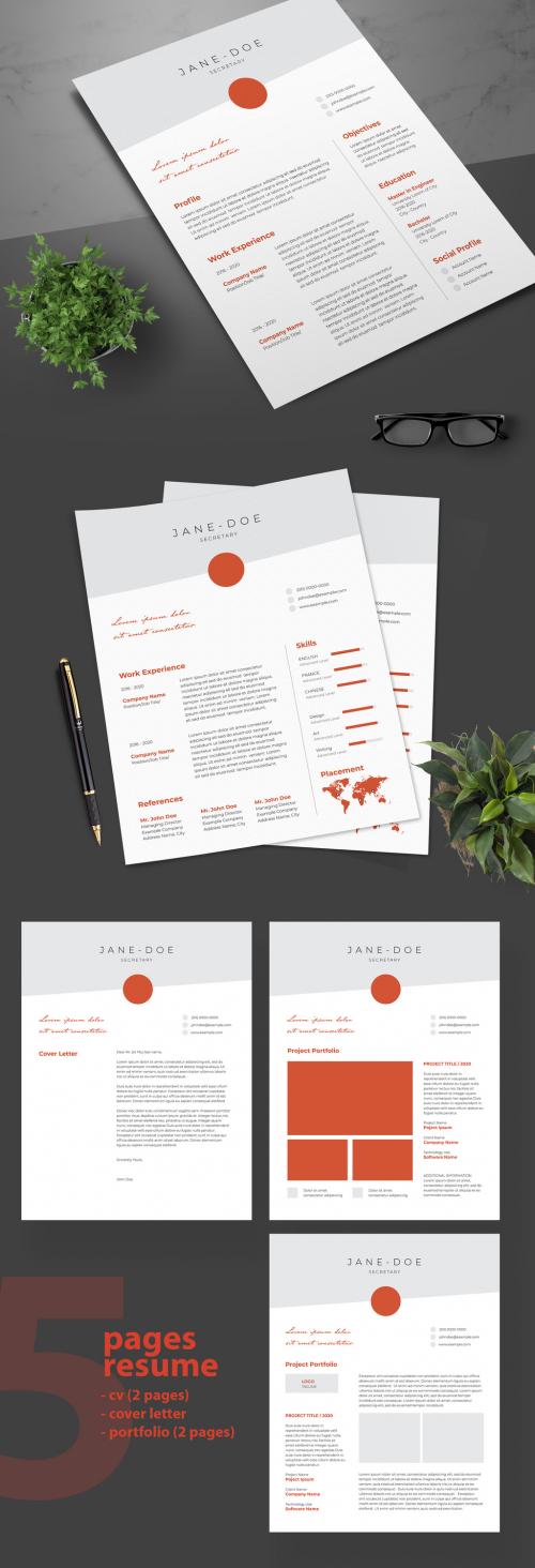 Resume Layout with Dark Orange Accents - 247455008