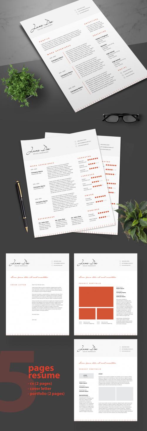 Resume Layout with Dark Orange Accents - 247455009