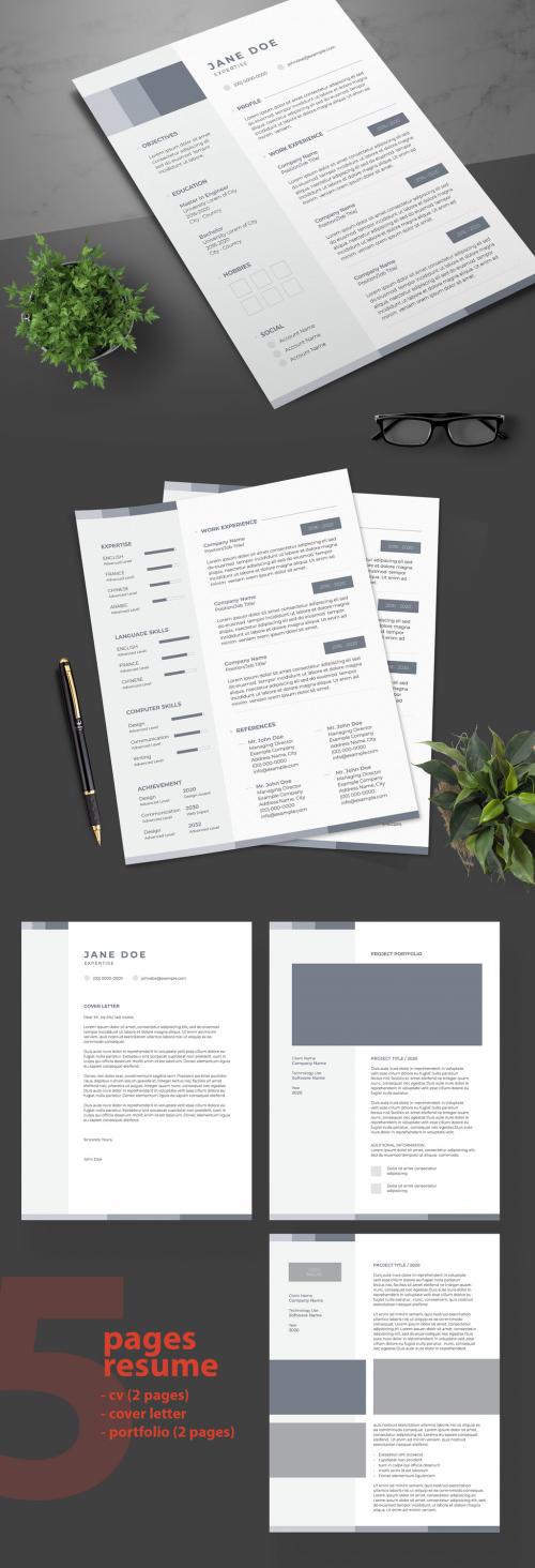 Resume Layout with Blue-Gray Sidebar and Accents - 247455022