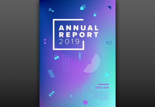 Annual Report Cover Layout with Floating Shapes - 247467123