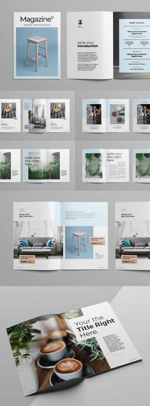 Magazine Layout with Light Blue Accents - 247473488