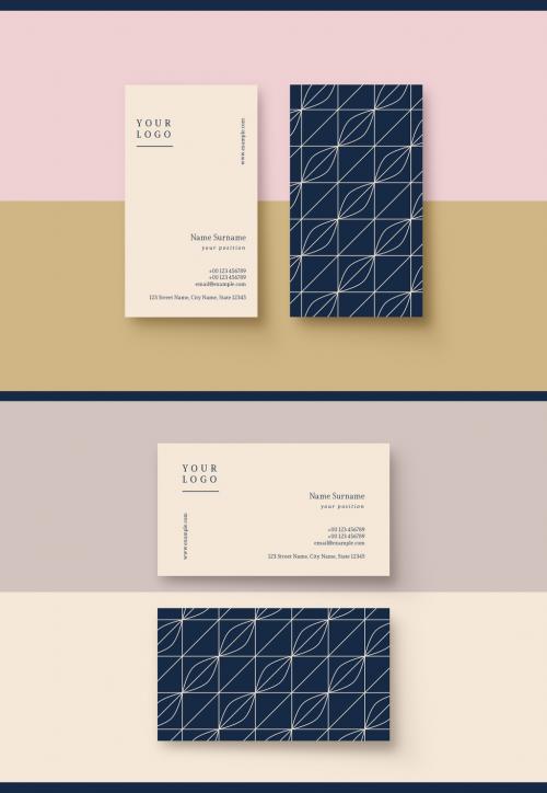 Blue and Cream Patterned Business Card Layout - 247620825