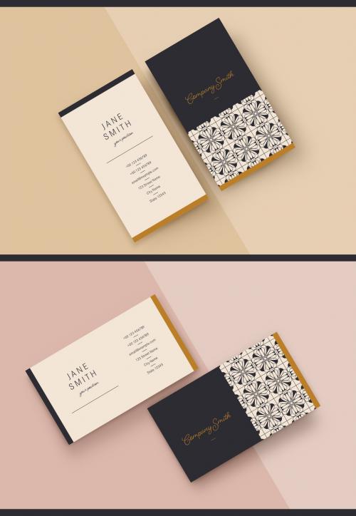 Business Card Layout with Abstract Pattern and Tan Accents - 247620878