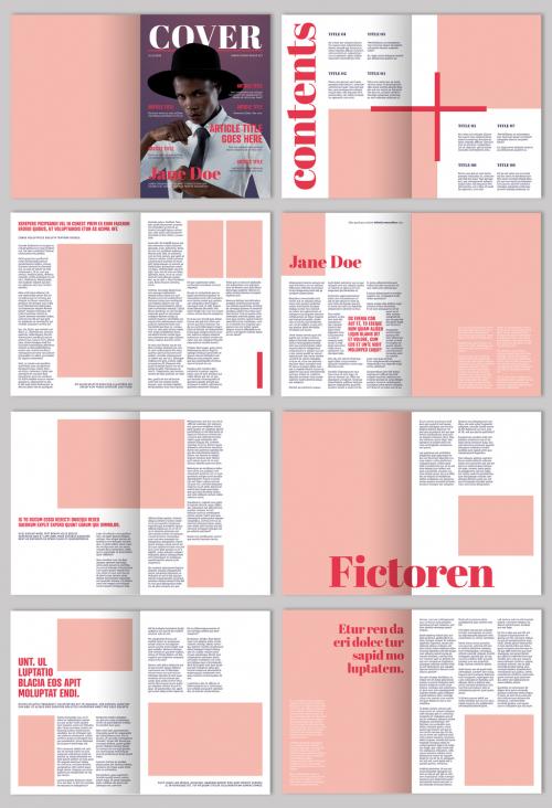 Magazine Layout with Red Accents - 247625399