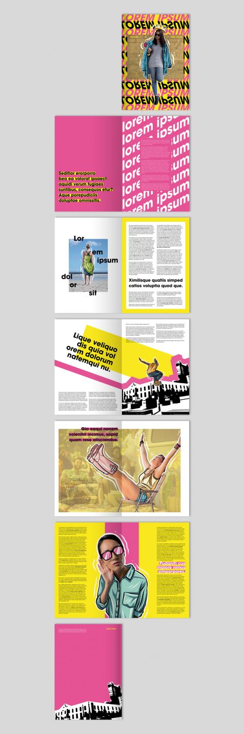 Magazine Layout with Pink and Yellow Accents - 247625870