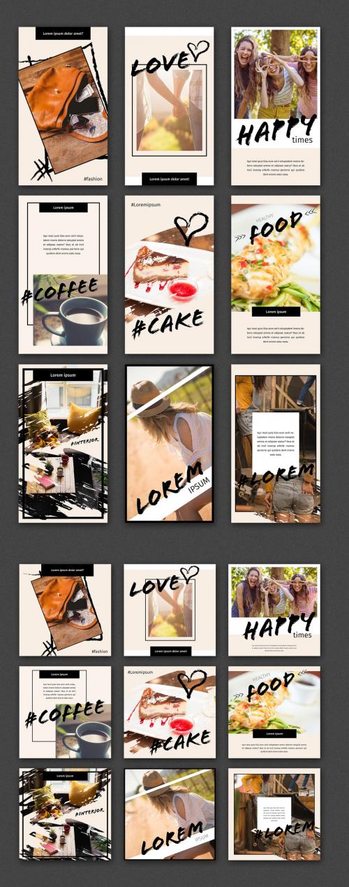 Social Media Post Layout Set with Brush Stroke Elements - 247626079