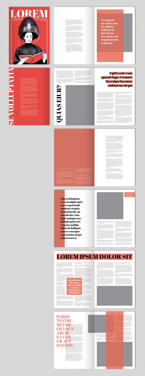 Magazine Layout with Red Accents - 247626339