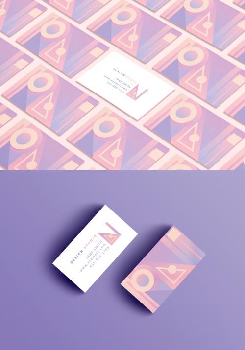 Business Card Layout with Pastel Geometric Patterns - 247663405