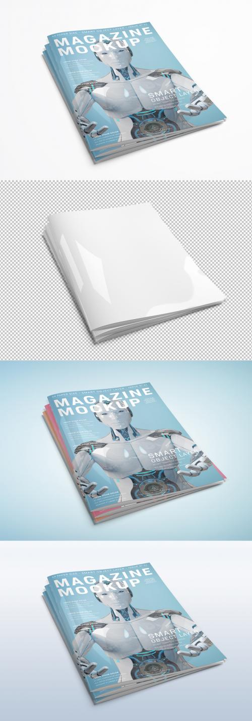 Stack of Magazines Isolated on White Background Mockup - 247832337