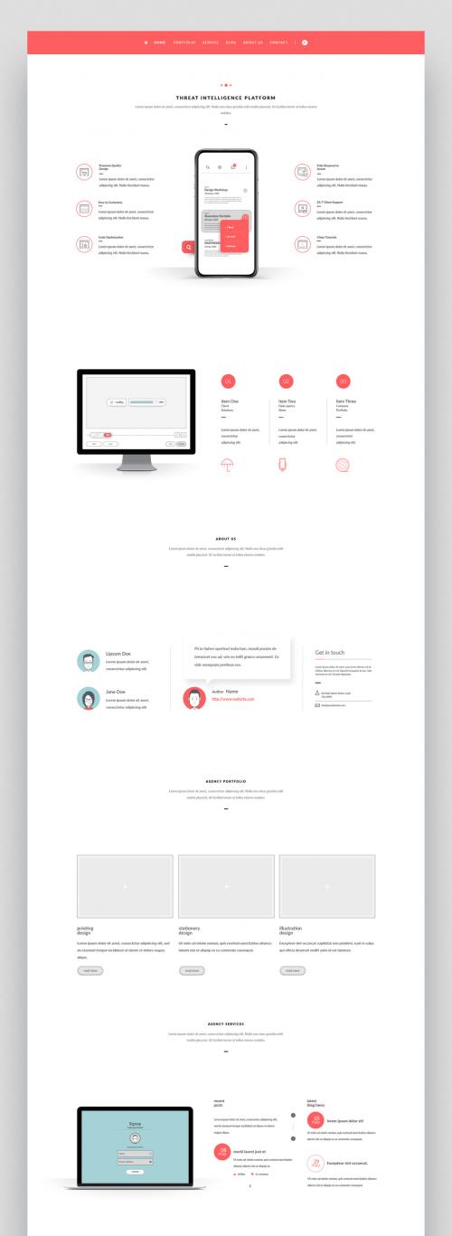 Website Layout with Icons and Coral Accents - 248235428