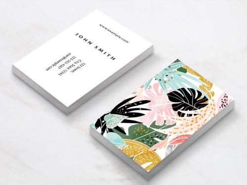 Business Card Layout with Colorful Leaf Illustrations - 248681096