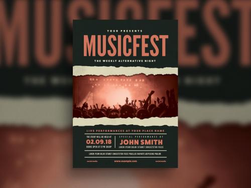 Music Festival Flyer Layout with Orange Accents - 248743901