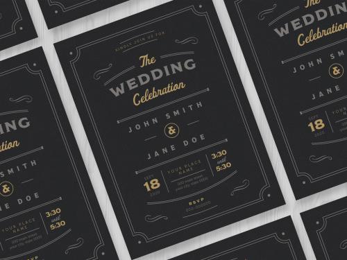 Wedding Invitation Layout on a Black Background - 248747225