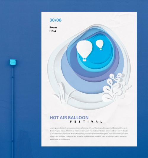 Poster Layout with Hot Air Balloon Cutout Illustration - 248956375