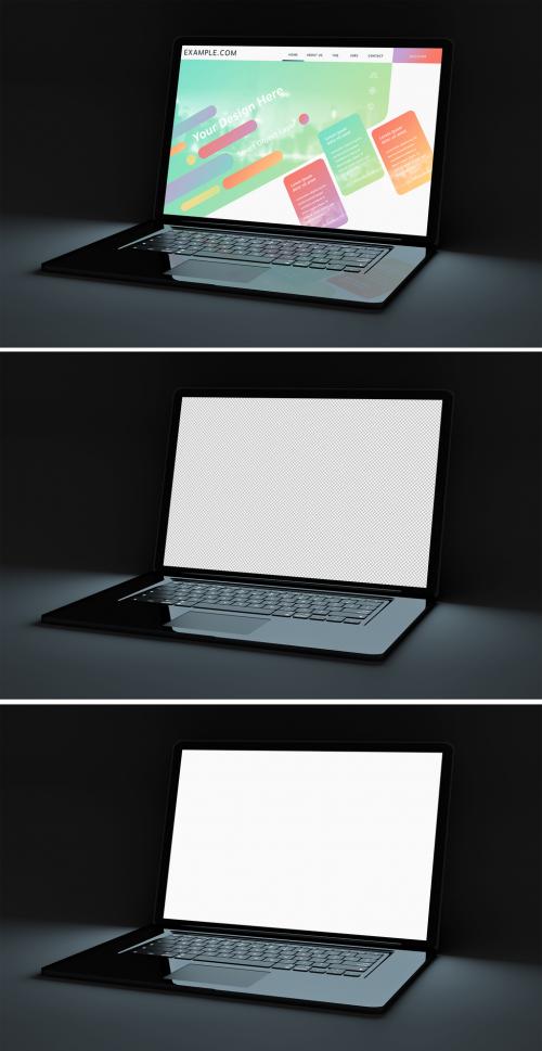 Black Laptop in Dark Mockup - 249384946