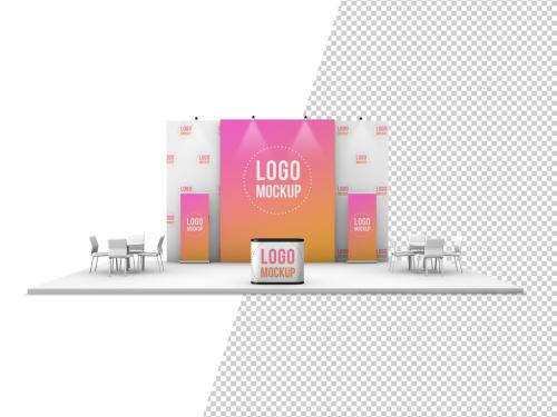 Kiosk with Banners and Background Mockup - 249408451