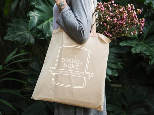 Tote Bag with Flowers Mockup - 249554495