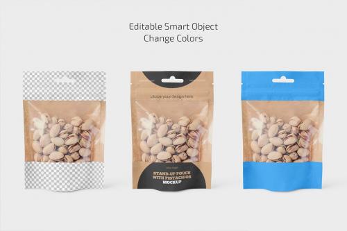 Kraft Stand-Up Pouch with Pistachios Mockup