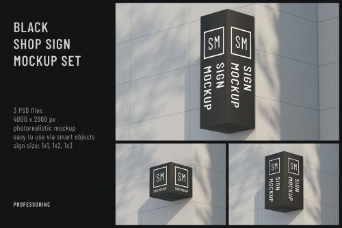 Black Shop Sign Mockup Set