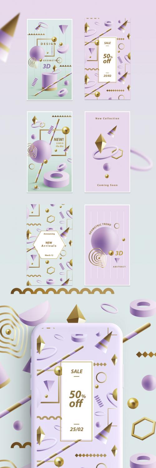 Social Media Story Layouts with Purple Geometric Shapes - 249589195