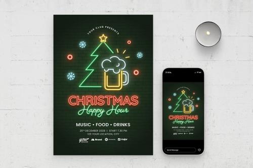 Christmas Happy Hour Flyer Template
