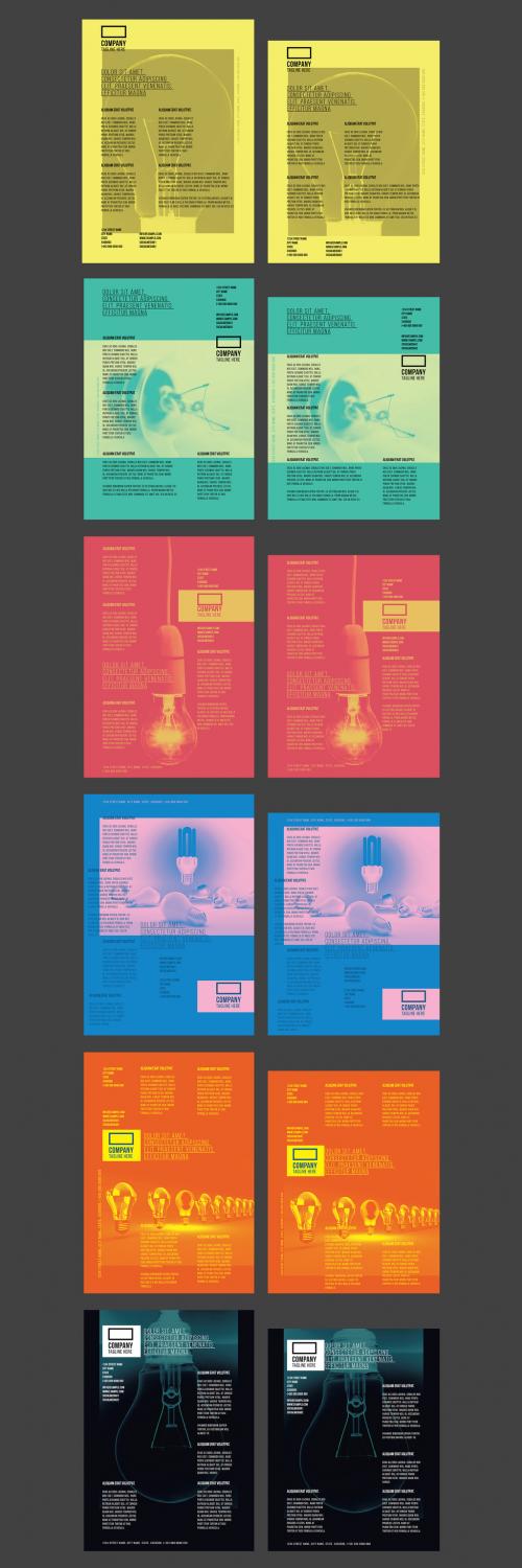 Colorful Flyer Layout Set with Lightbulb Elements - 250486553