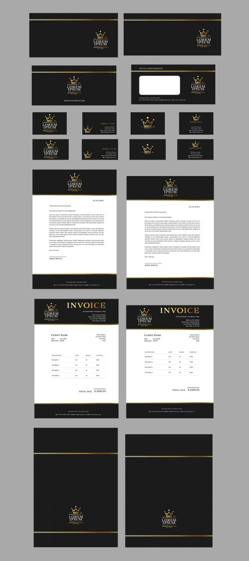 Business Branding Layout Set with Gold Crown Elements - 250489813