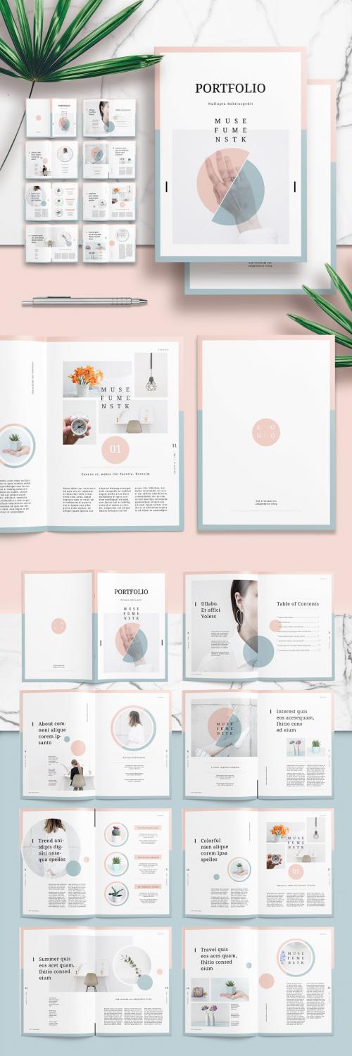 Portfolio or Lookbook Layout with Pink and Green Accents - 250731415