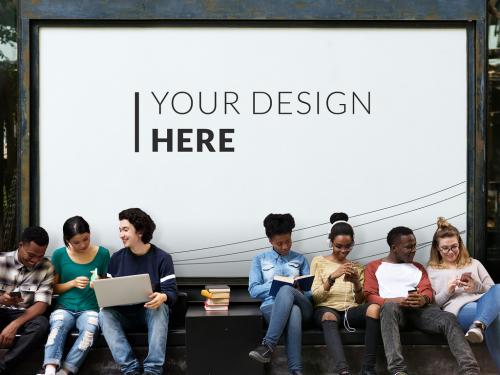 Group of Students in Front of Framed Print Mockup - 250906904