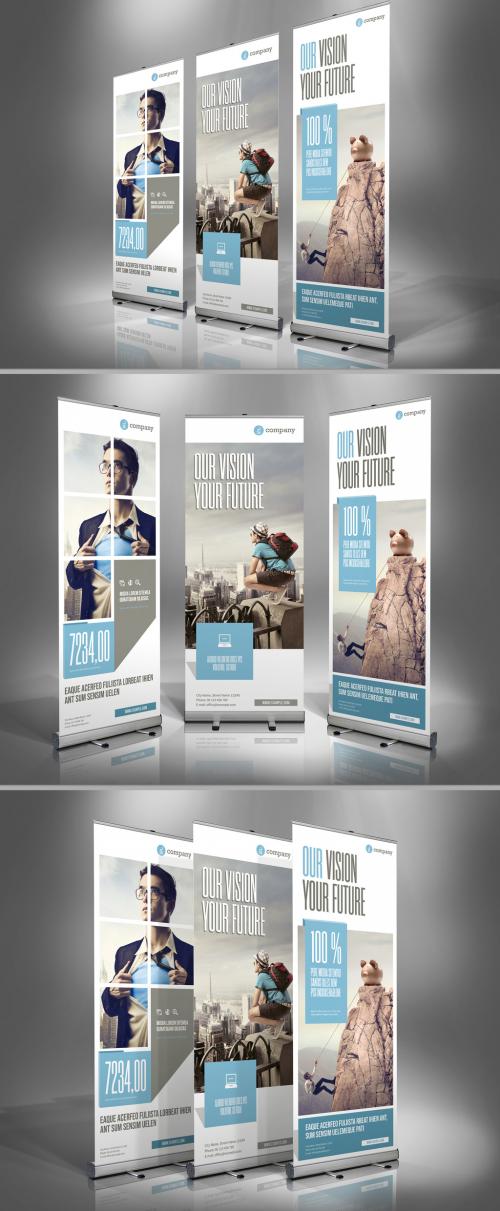 Roll-Up Banner Layout with Pale Blue and Gray Accents - 251424291