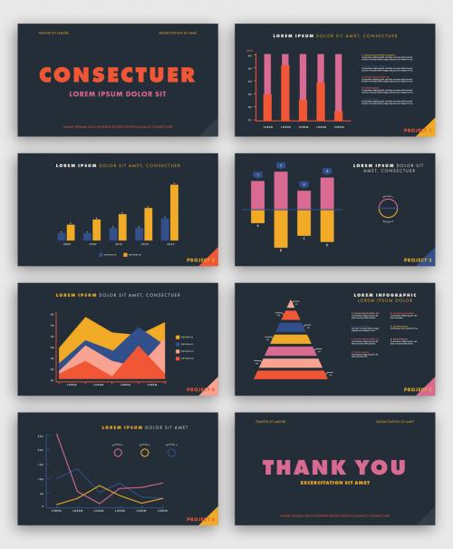 Colorful Infographic Presentation Layout on Dark Background - 251878203